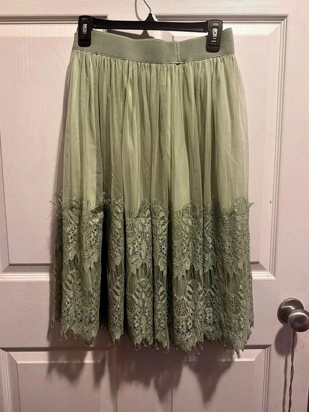 Cato Lace Trim Midi Skirt in Green Size Medium
